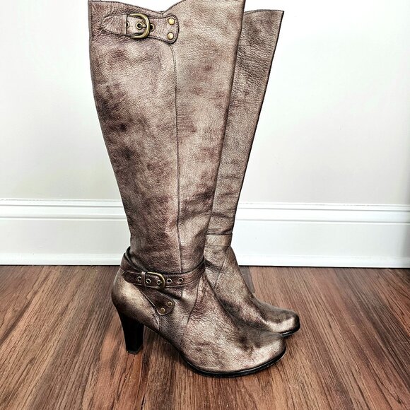 Shoes - Vaneli | Metallic Bronze Leather Knee-High Buckle Boots | Size 9.5